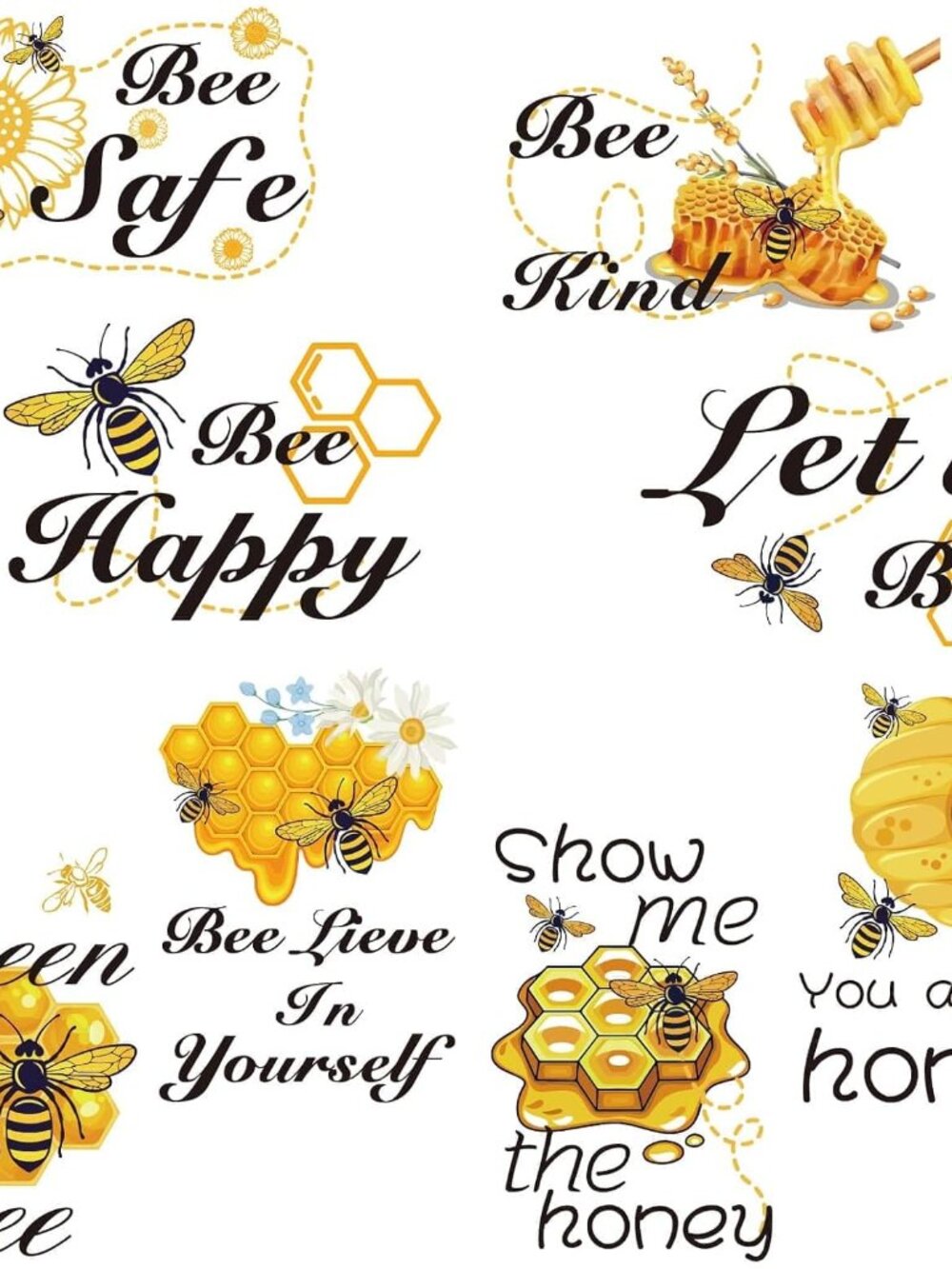 8 Sheets Bee Wall Decals Honey Window Clings Self-Adhesive Sunflower Wall Sticke
